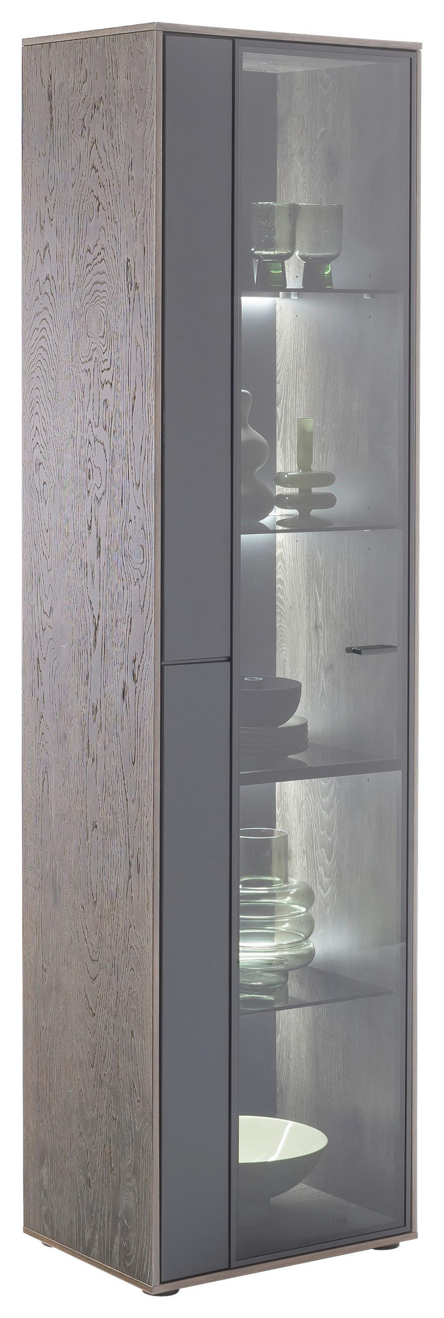 VITRINE in furniert Eiche Schwarz, Eichefarben  - Eichefarben/Anthrazit, Design, Glas/Holz (50/190/37cm) - MID.YOU