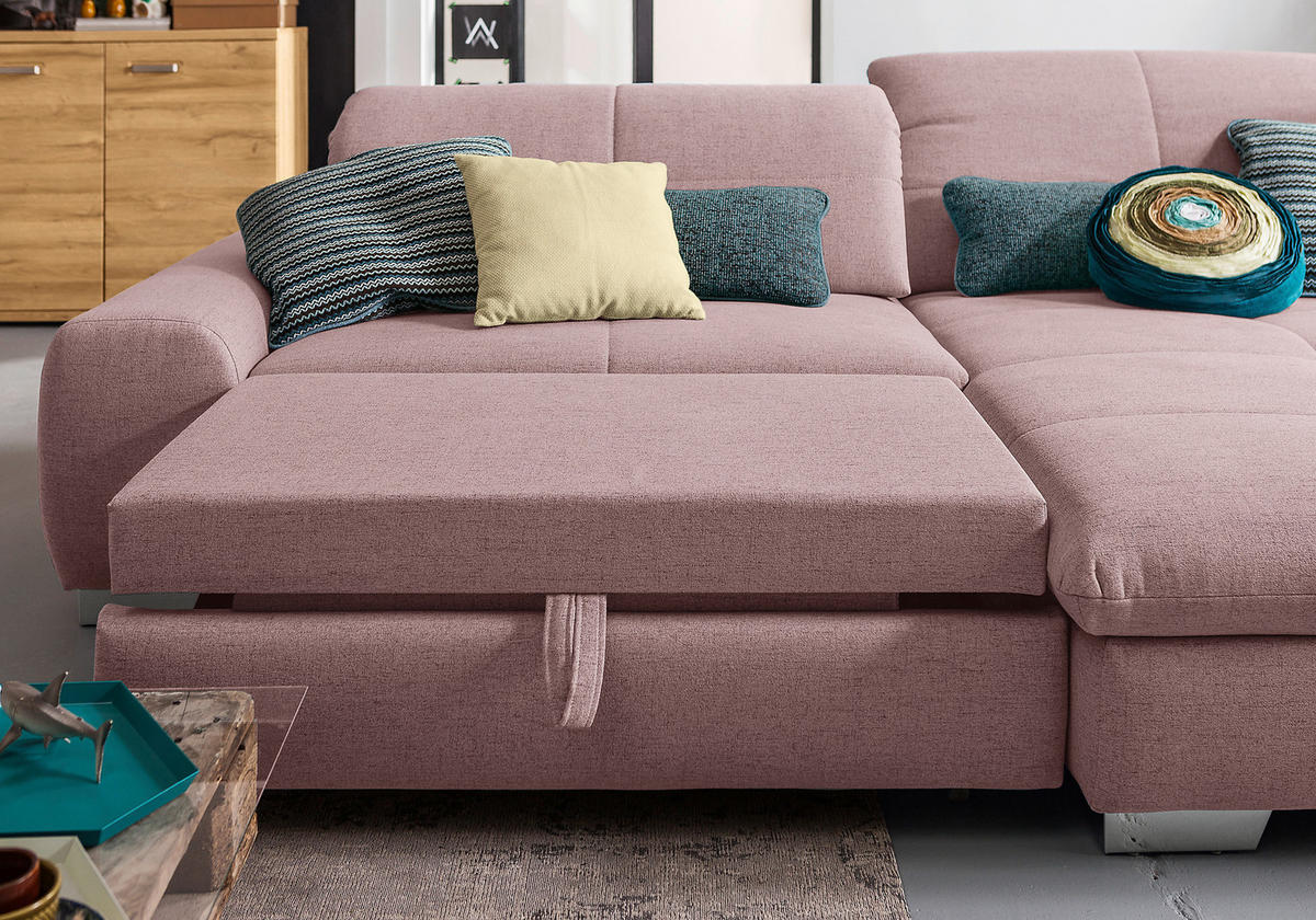 ECKSOFA Rosa Flachgewebe  - Chromfarben/Rosa, Design, Textil/Metall (276/198cm) - SetOne by Musterring