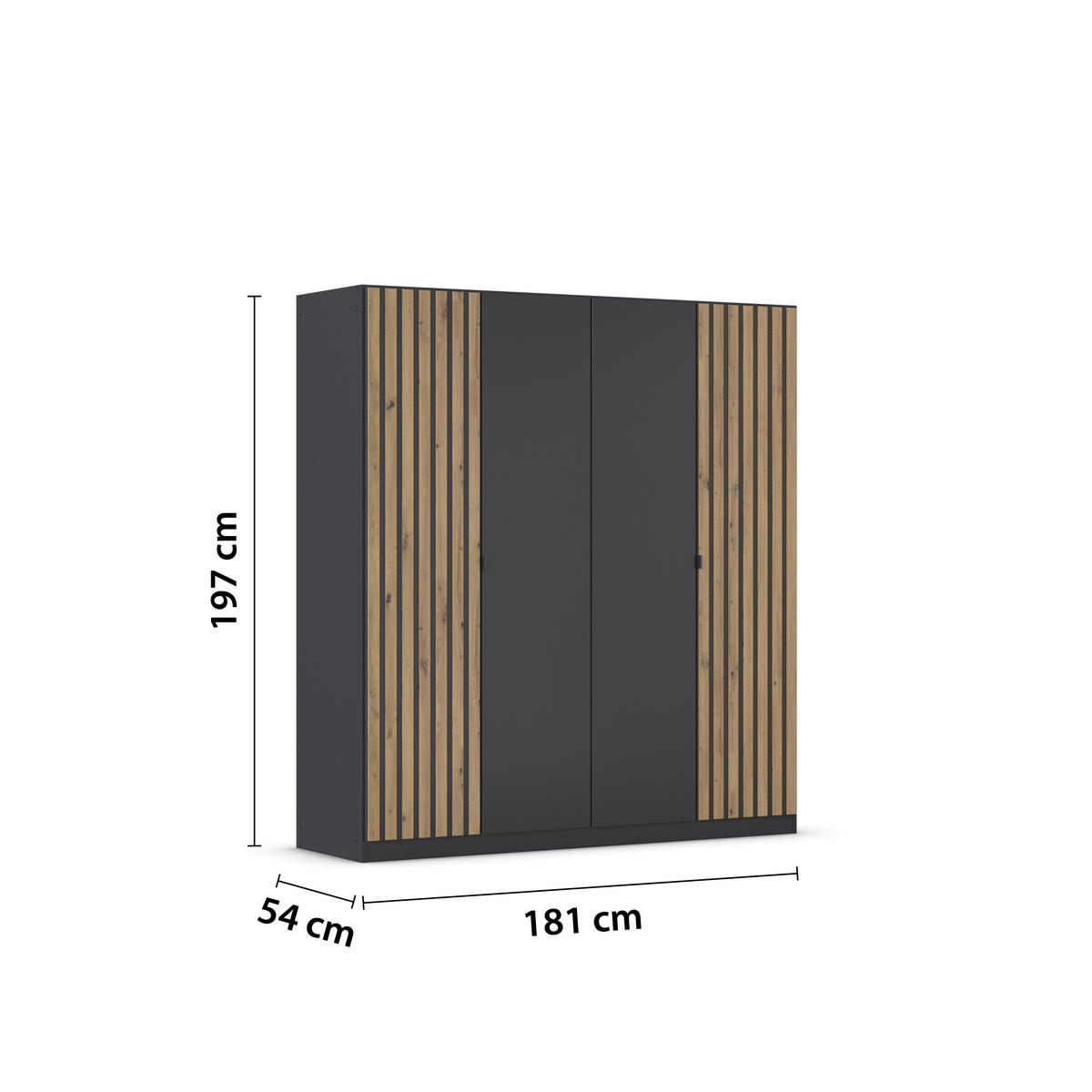 DREHTÜRENSCHRANK  in Grau, Eiche Artisan  - Eiche Artisan/Grau, MODERN, Holzwerkstoff/Metall (181/197/54cm) - Rauch Möbel