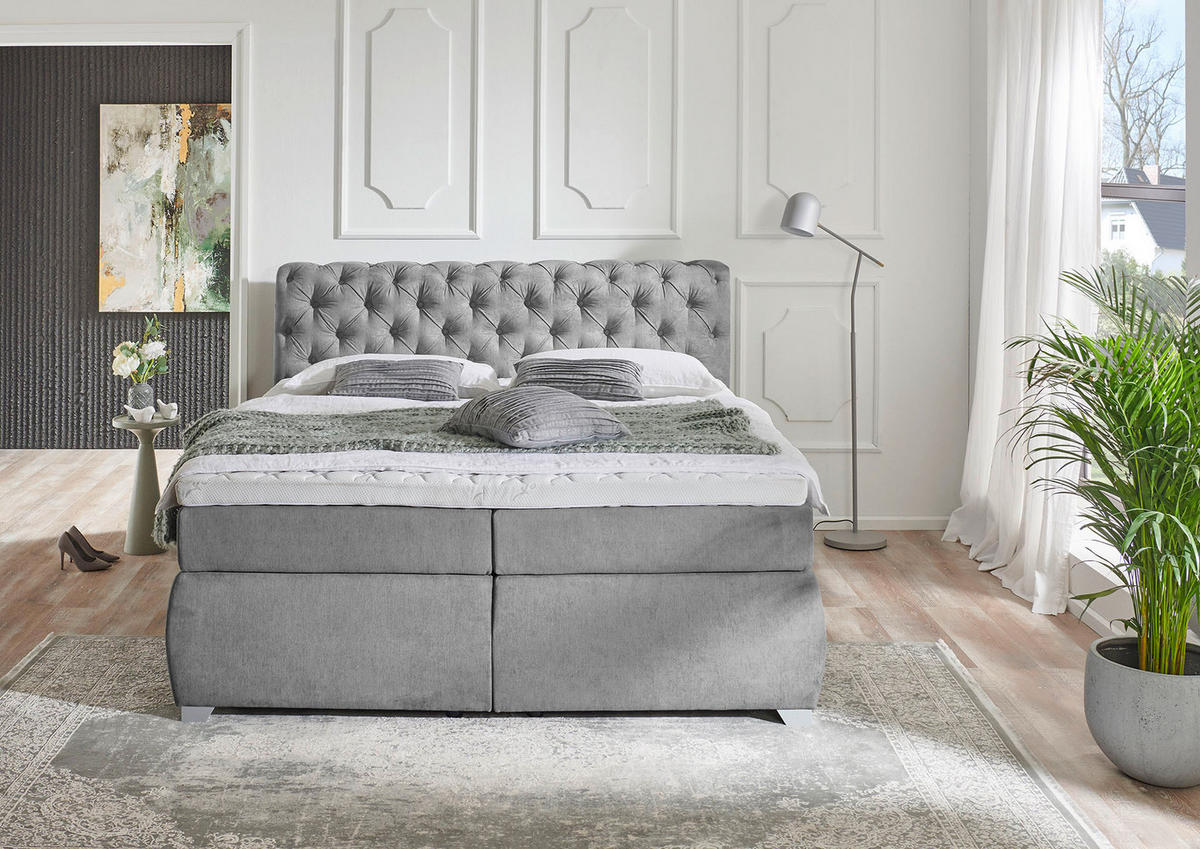 BOXSPRING KREVET     - siva, Moderno, tekstil/plastika (188/229cm)
