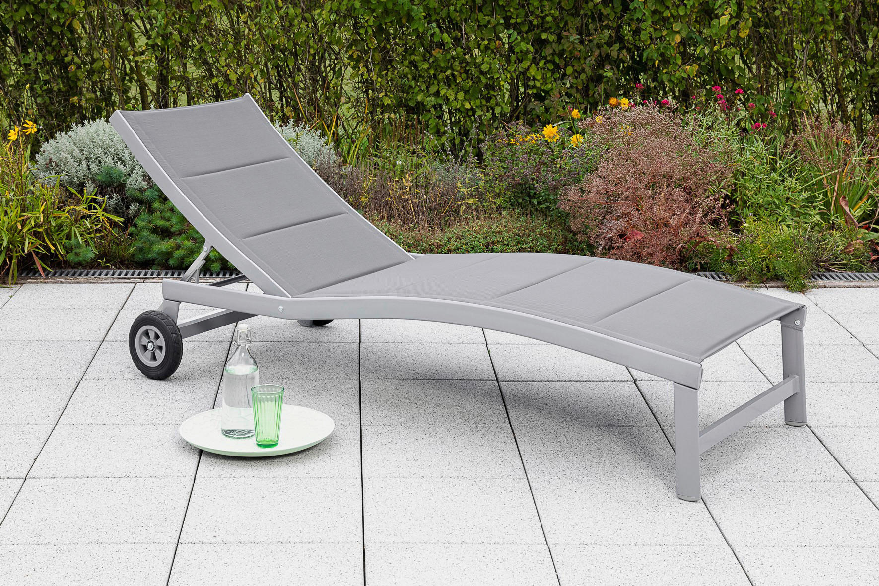 GARTENLIEGE 70/37,5/207 cm  - Silberfarben/Grau, KONVENTIONELL, Textil/Metall (70/37,5/207cm) - Gardenson