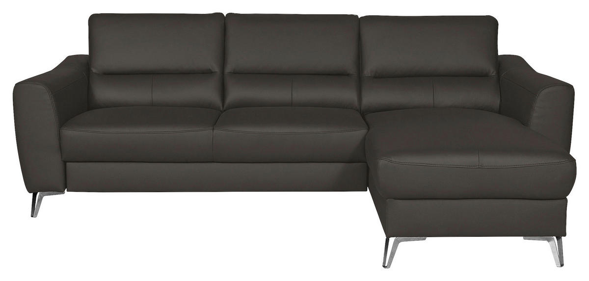ECKSOFA in Lederlook Echtleder Dunkelbraun  - Chromfarben/Dunkelbraun, Design, Leder/Textil (241/168cm) - Livetastic