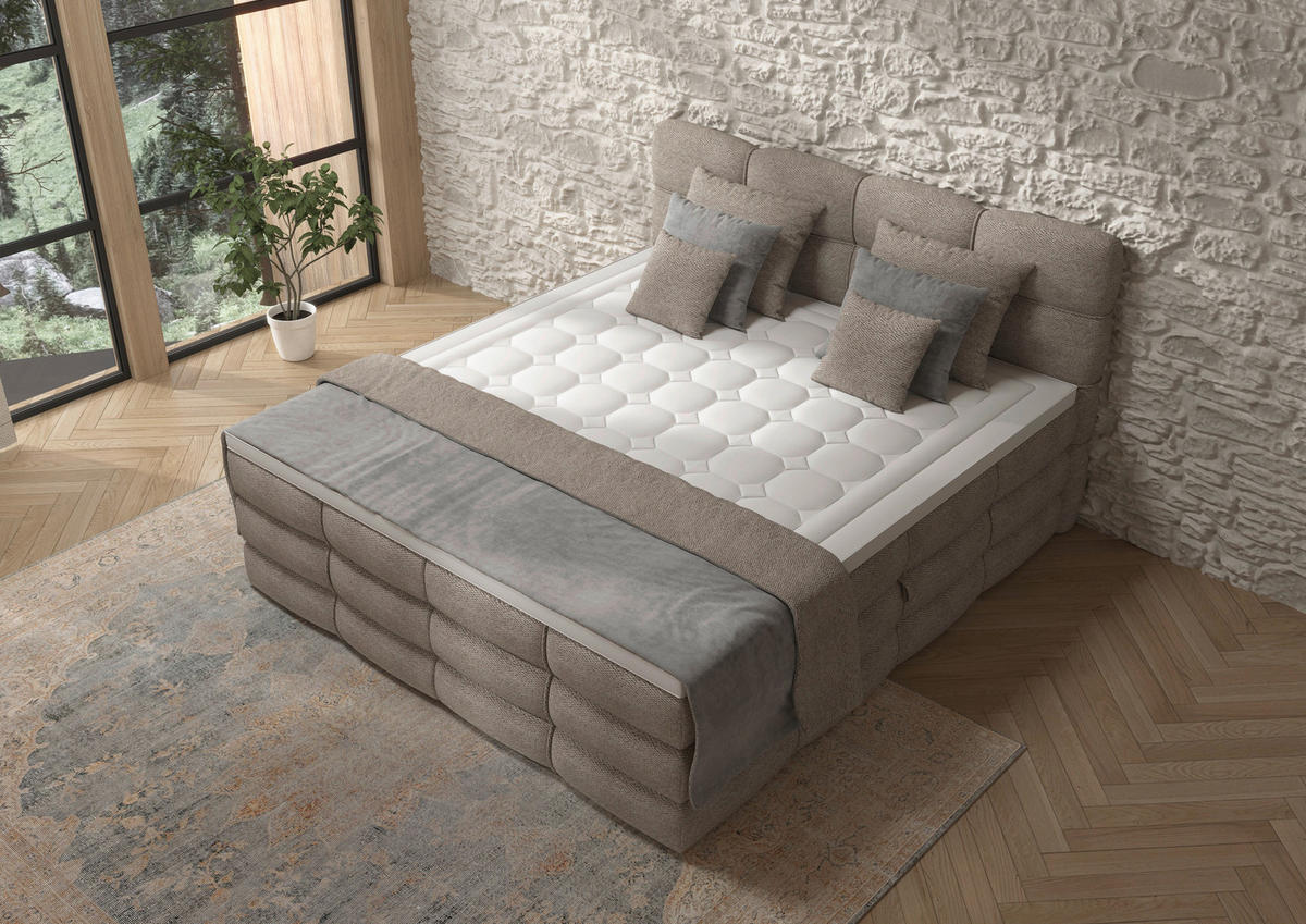 BOXSPRINGBETT 160/200 cm,  in Sandfarben, gepolstertes Kopfteil, Bettkasten, Topper, Matratzen, H3 + H3 = fest  - Sandfarben/Schwarz, Design, Kunststoff/Textil (160/200cm) - Chameo