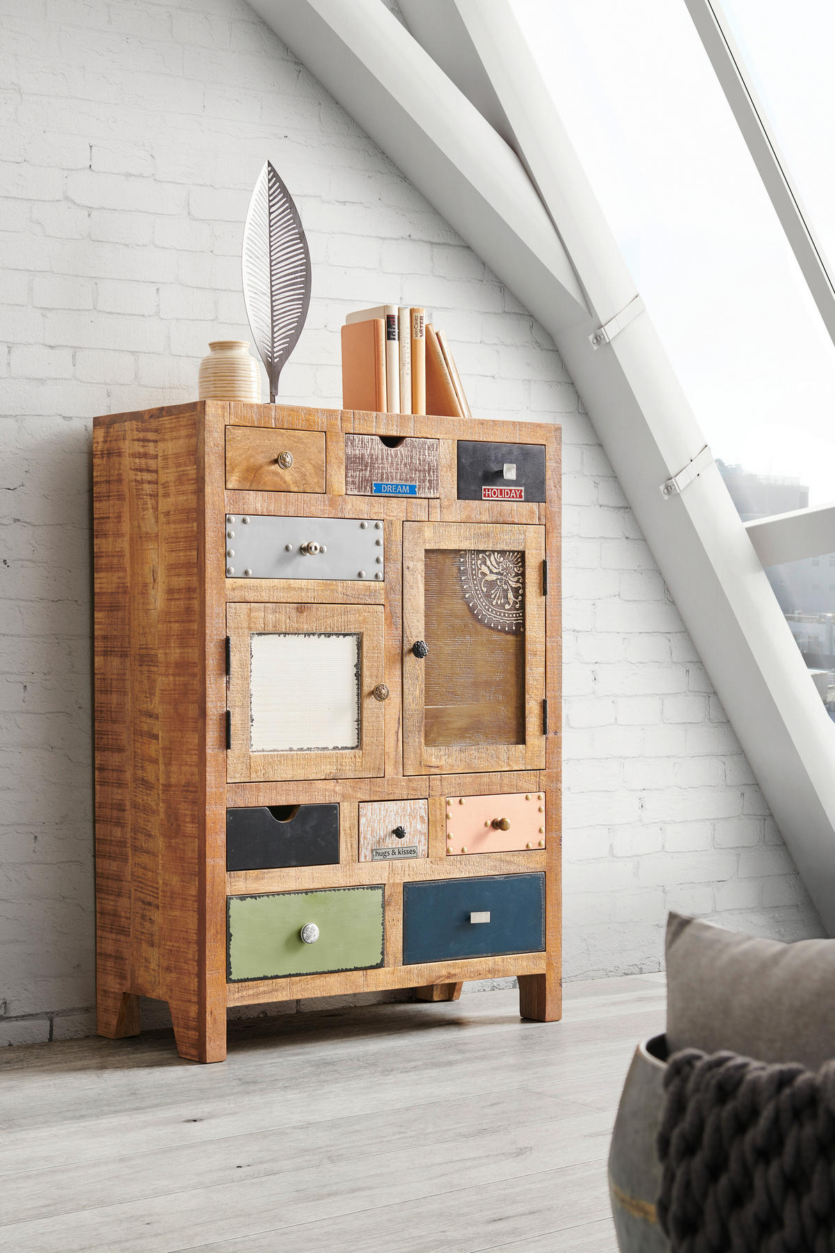 VYSOKÁ KOMODA, mangové dřevo, vícebarevná, 80/115/40 cm - vícebarevná, Lifestyle, kov/dřevo (80/115/40cm) - Landscape