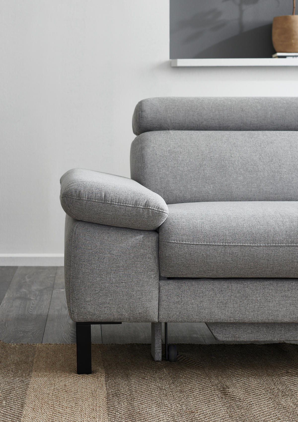 ECKSOFA in Flachgewebe Hellgrau  - Hellgrau/Schwarz, Design, Holzwerkstoff/Textil (272/217cm) - Pure Home Comfort