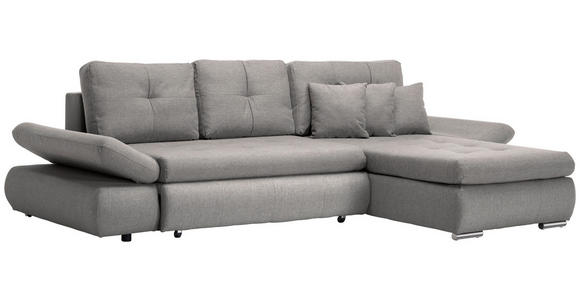 ECKSOFA Graubraun Webstoff  - Chromfarben/Graubraun, Design, Kunststoff/Textil (302/187cm) - Carryhome
