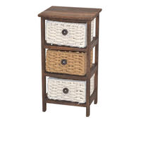 KOMMODE , , 3 Schublade(n)  - Dunkelbraun/Creme, Design, Holz/Textil (25/30/58cm) - MID.YOU