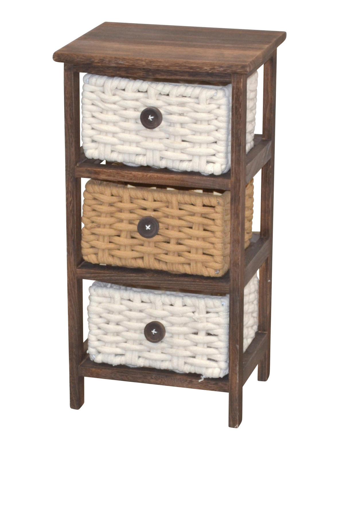 KOMMODE , , 3 Schublade(n)  - Dunkelbraun/Creme, Design, Holz/Textil (25/30/58cm) - MID.YOU