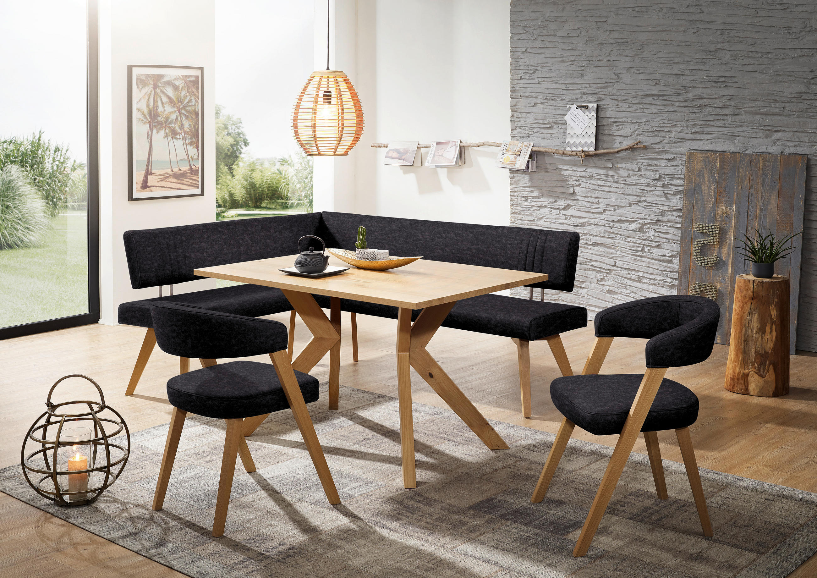ECKBANK 160/170 cm  in Anthrazit, Wildeiche  - Wildeiche/Eichefarben, Design, Holz/Textil (160/170cm) - Venda
