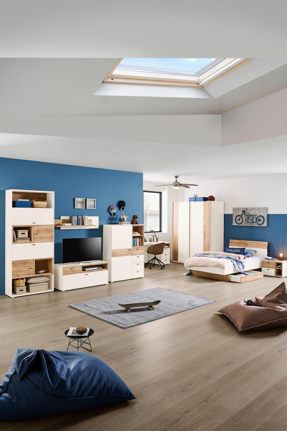 BETT 120/200 cm  in Weiss, Eiche Artisan   - Weiss/Eichefarben, Modern, Holzwerkstoff (120/200cm) - Hom`in