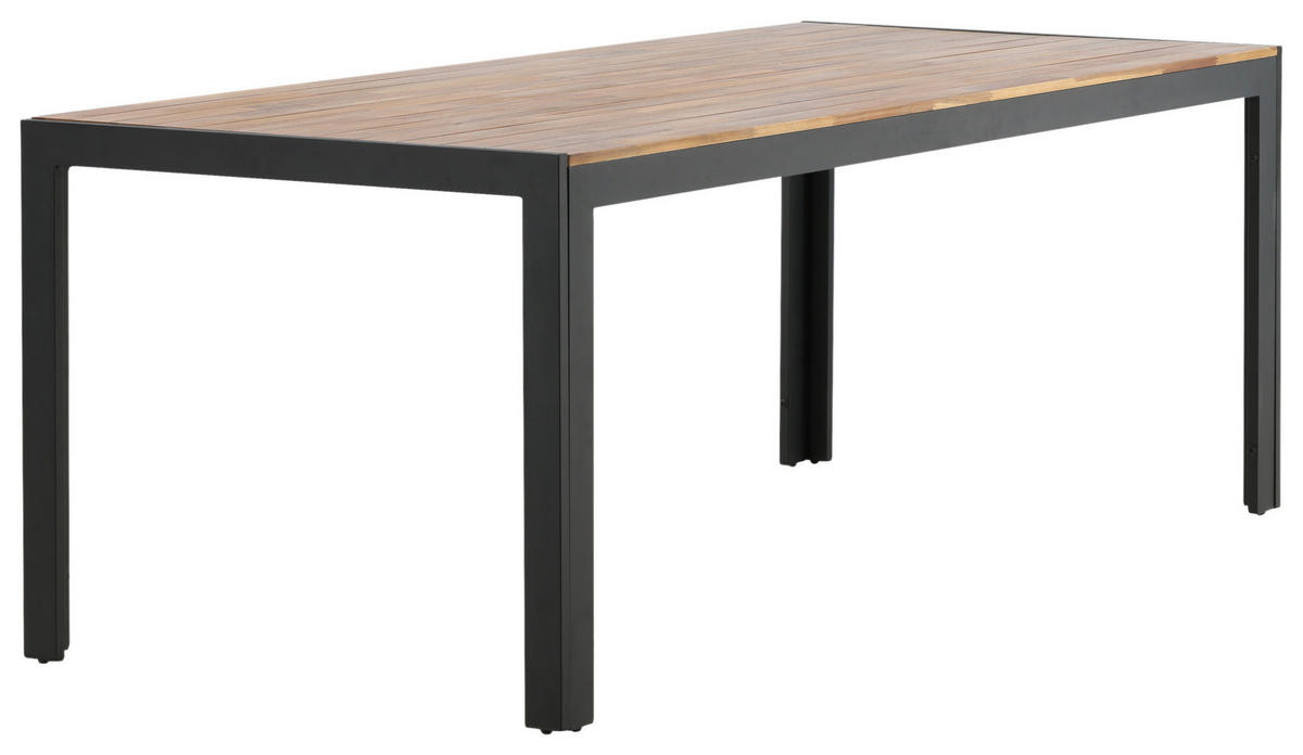 GARTENTISCH 205/90/75 cm Metall, Holz rechteckig  - Schwarz/Akaziefarben, KONVENTIONELL, Holz/Metall (205/90/75cm) - Gardenson