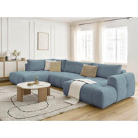 WOHNLANDSCHAFT  FUJI  Hellblau Leinenoptik  - Schwarz/Hellblau, MODERN, Kunststoff/Textil (204/377/160cm)