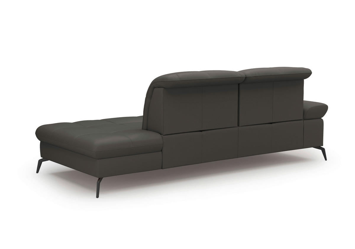 RÉCAMIERE in Echtleder Mokka  - Schwarz/Mokka, Konventionell, Leder/Metall (231/90/122cm) - Sit & More