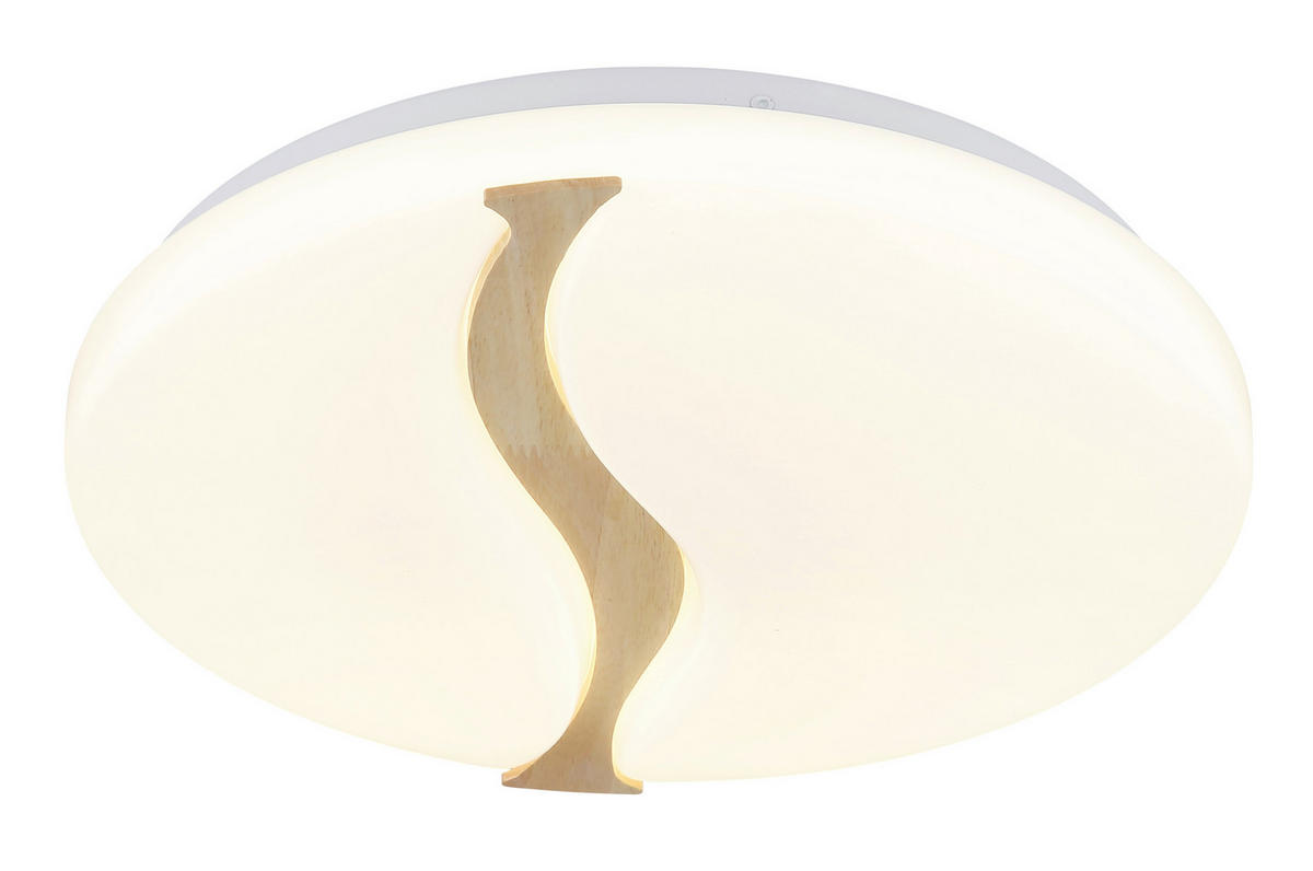 STROPNÍ LED SVÍTIDLO, 39/8 cm  - bílá/hnědá, Basics, kov/dřevo (39/8cm) - Globo