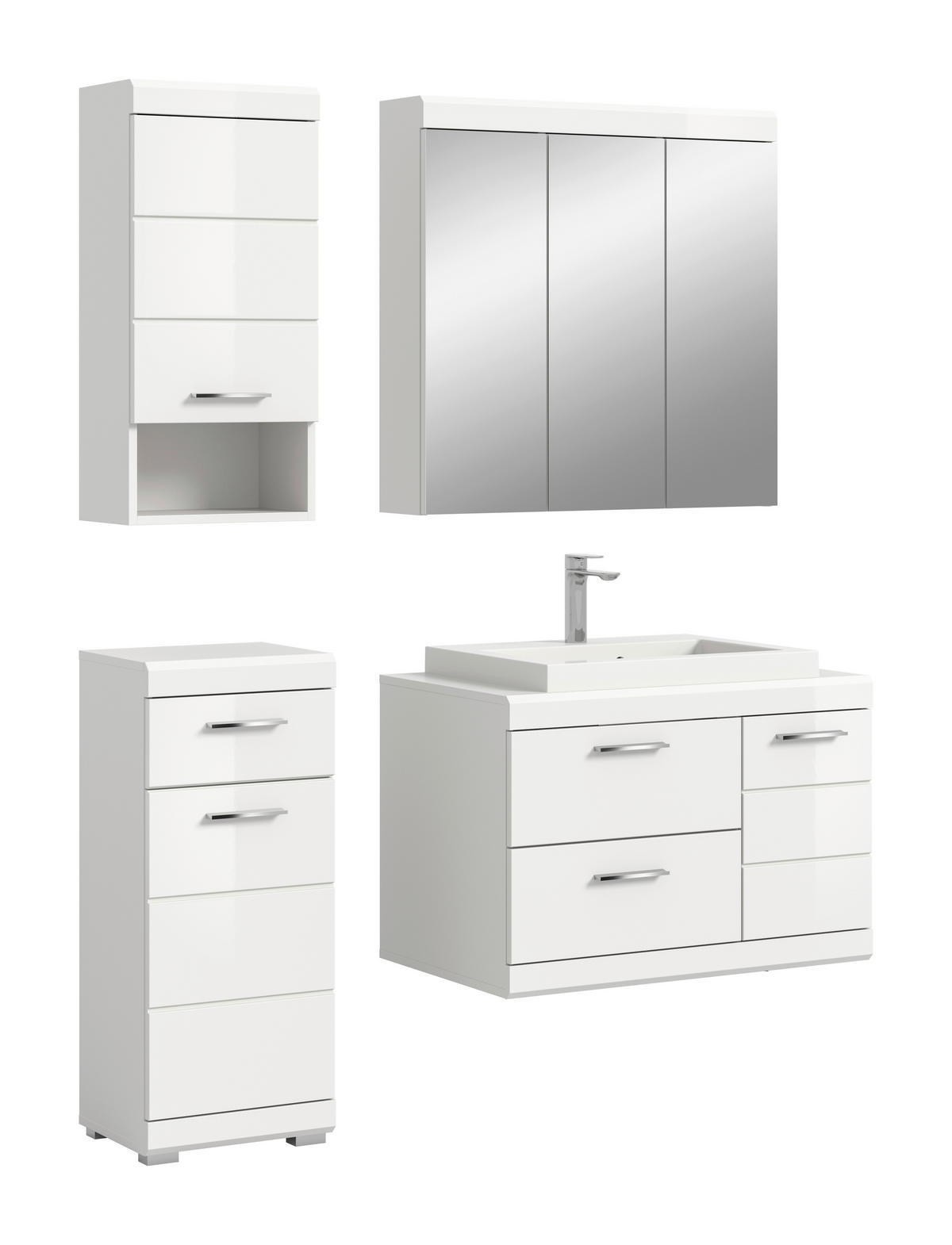 BADEZIMMER 5-teilig  in 132 cm  - Weiß Hochglanz/Silberfarben, Trend, Glas/Holzwerkstoff (132cm) - MID.YOU