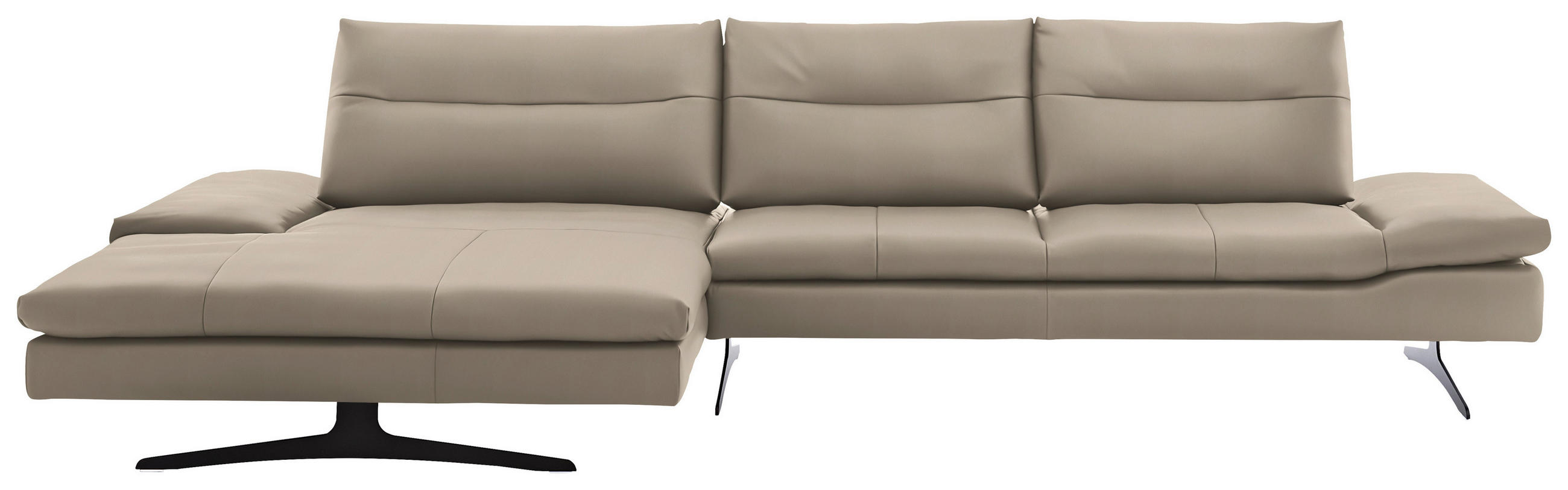 ECKSOFA in Echtleder Greige  - Greige/Schwarz, Modern, Leder/Metall (158/342cm) - Chilliano