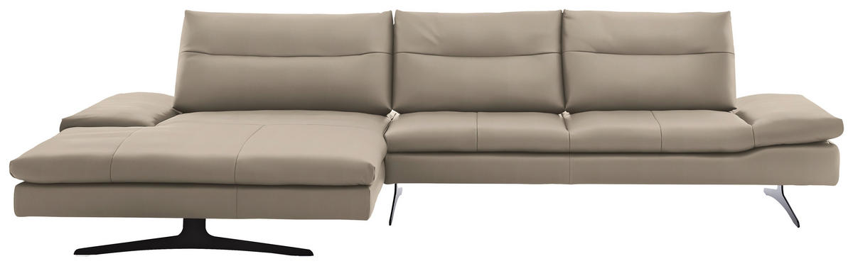 ECKSOFA in Echtleder Greige  - Greige/Schwarz, Modern, Leder/Metall (158/342cm) - Chilliano