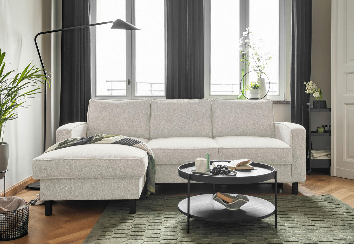 ECKSOFA in Struktur Beige  - Beige/Schwarz, Holz/Textil (148/228cm) - MID.YOU