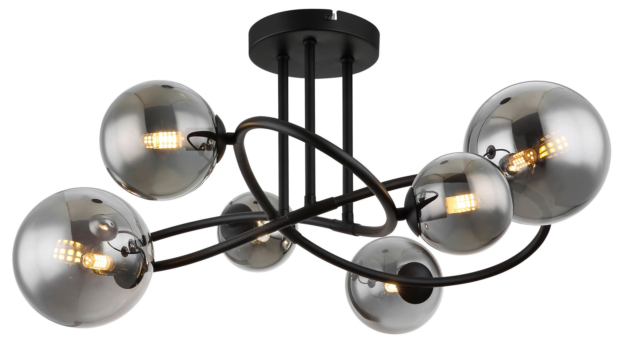LED-DECKENLEUCHTE 62/59/35 cm   - Schwarz, Design, Glas/Metall (62/59/35cm) - Globo