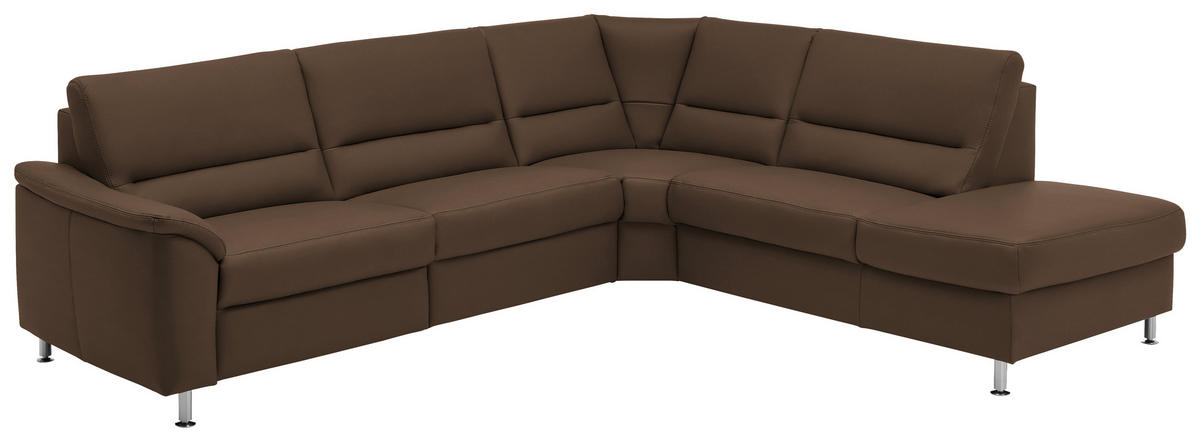 ECKSOFA in Echtleder Graubraun  - Graubraun/Alufarben, Konventionell, Leder/Metall (290/249cm) - Beldomo Premium