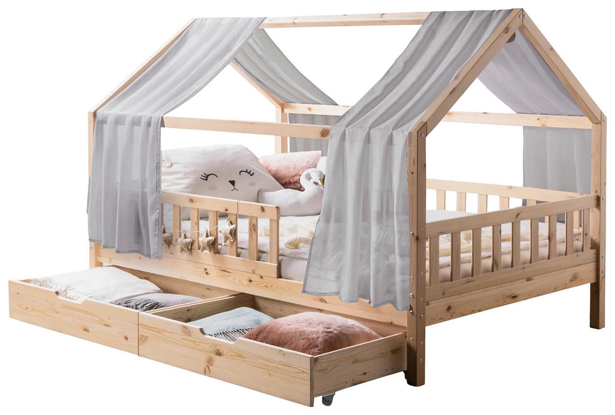 HAUSBETT 100/200 cm,  in Grau, Naturfarben  - Naturfarben/Grau, MODERN, Holz/Textil (100/200cm) - MID.YOU