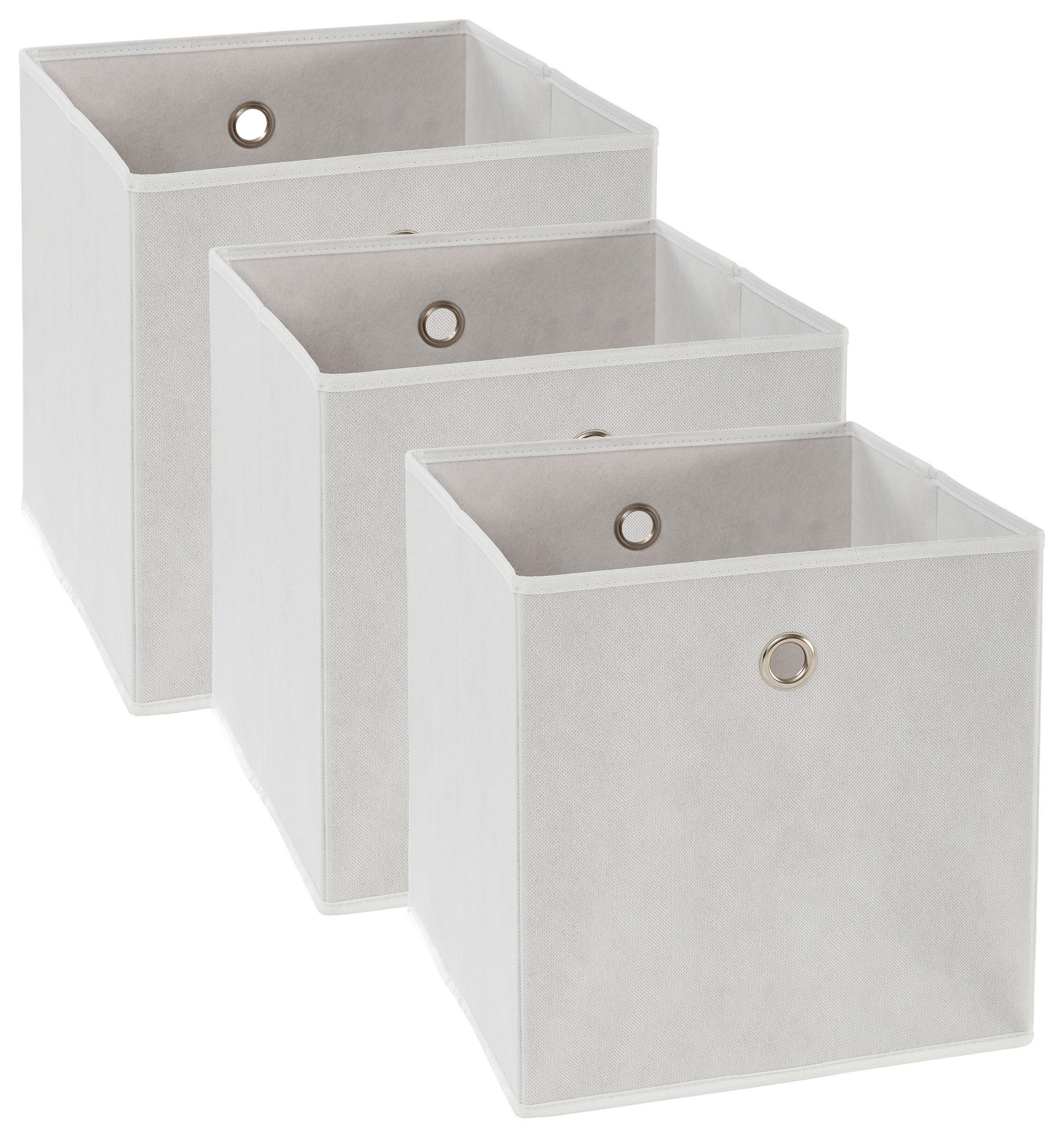FALTBOX 3er Set Metall, Textil, Karton Silberfarben, Weiß  - Silberfarben/Weiß, Design, Karton/Textil (32/32/32cm) - Carryhome