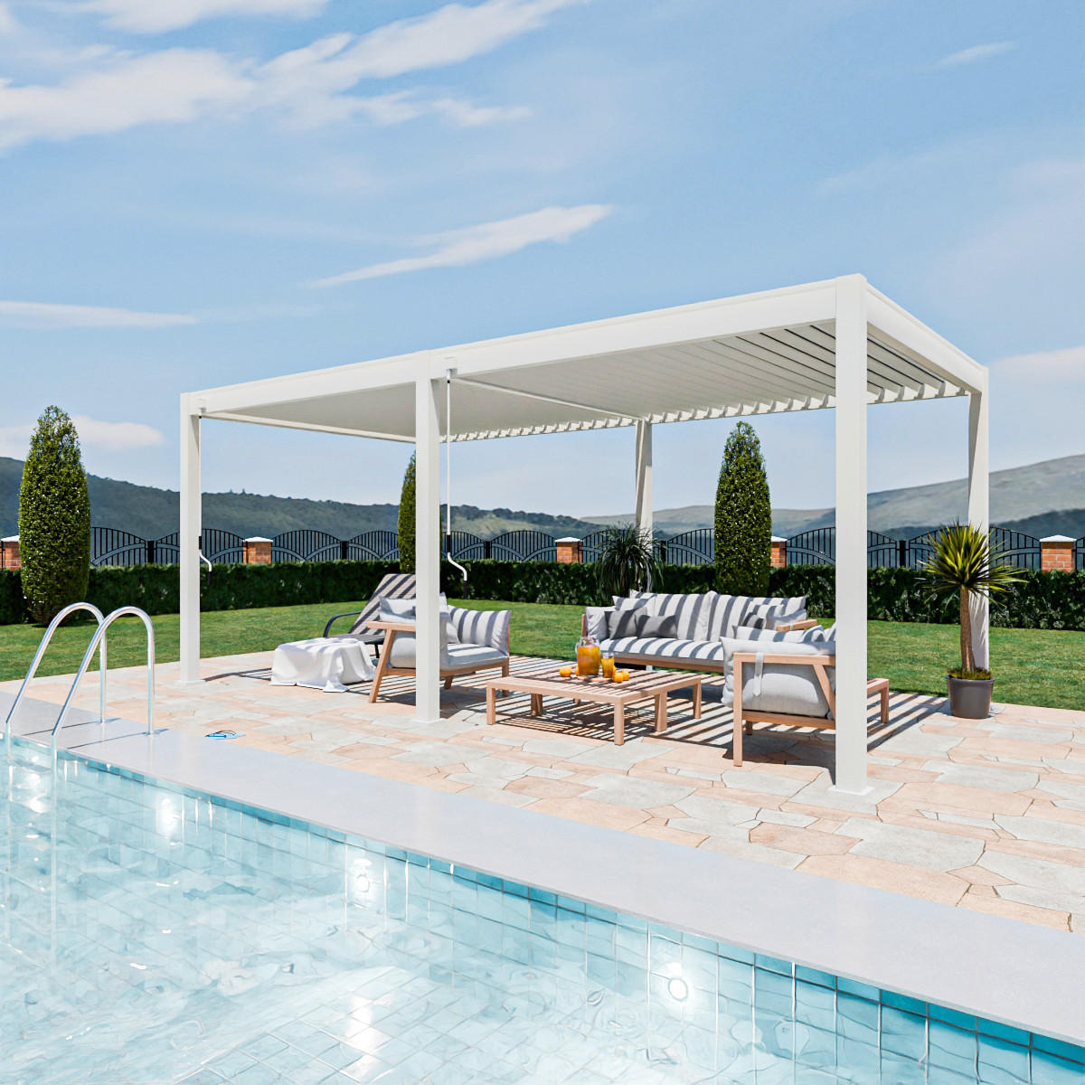 PERGOLA 300/255/600 cm   - Weiß Hochglanz, Basics, Metall (300/255/600cm) - Gardenson