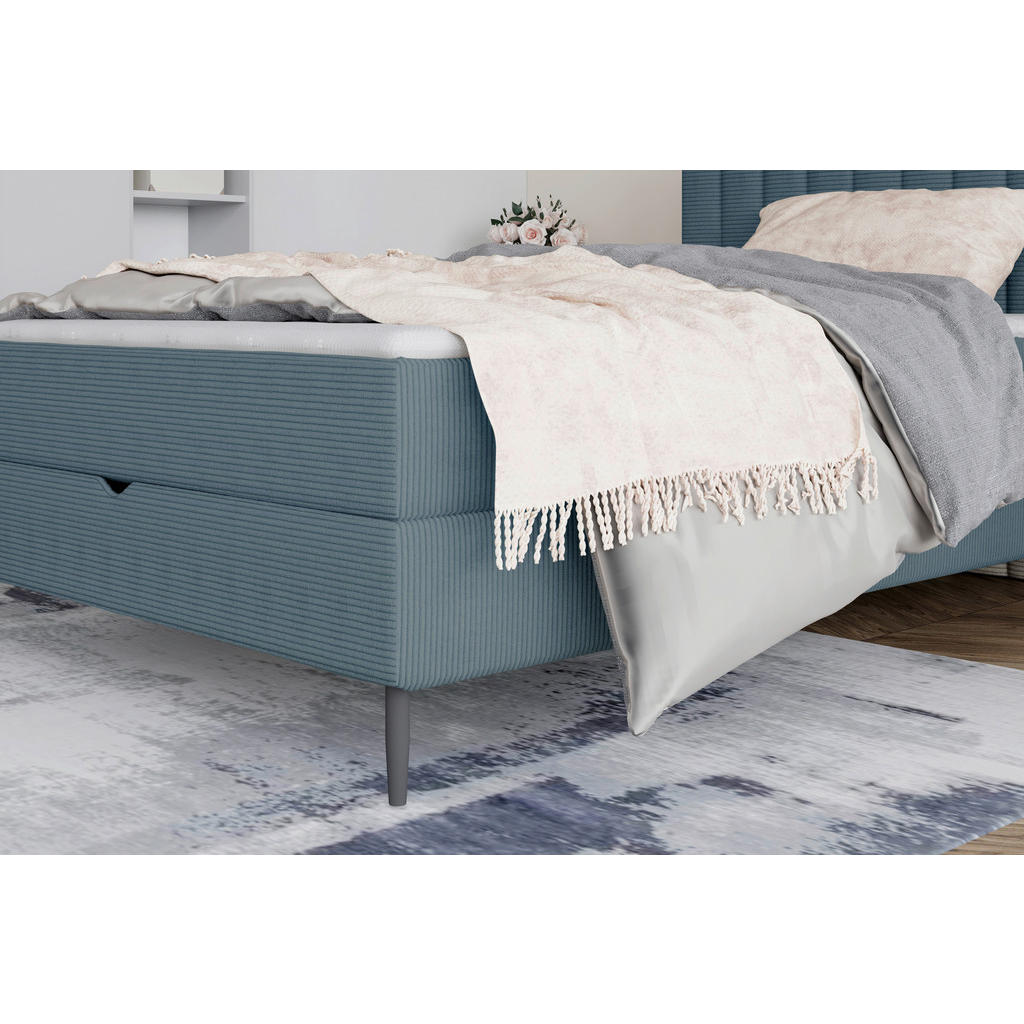 Thumbnail - Stylife Boxbett, Blau, Textil, Buche, H3, Höhe ca. 18 cm, 100x200 cm, Made in EU, FSC Mix, Bettkasten, gepolstertes Kopf...