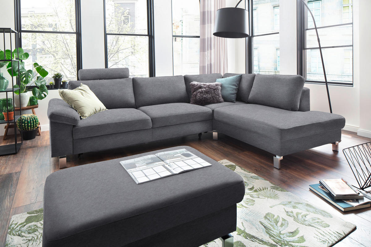 ECKSOFA in Velours Grau  - Chromfarben/Grau, Design, Textil/Metall (281/200cm) - Pure Home Lifestyle
