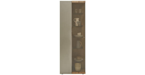 VITRINE in vollmassiv Kerneiche Eichefarben, Titanfarben - Edelstahlfarben/Eichefarben, Natur, Glas/Holz (72/207/39cm) - Valnatura