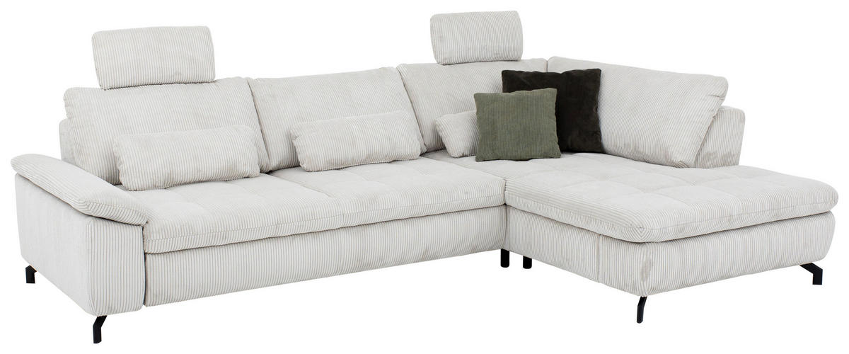 ECKSOFA in Cord, Velours Ecru  - Ecru/Schwarz, Design, Textil/Metall (291/197cm) - Beldomo Style