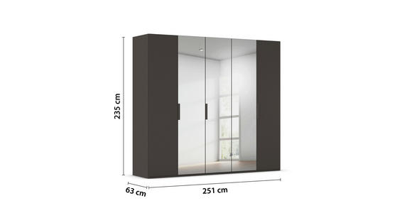 DREHTÜRENSCHRANK 251/235/61 cm,  in Graphitfarben, 5-türig  - Graphitfarben, Basics, Glas/Holzwerkstoff (251/235/61cm) - Novel