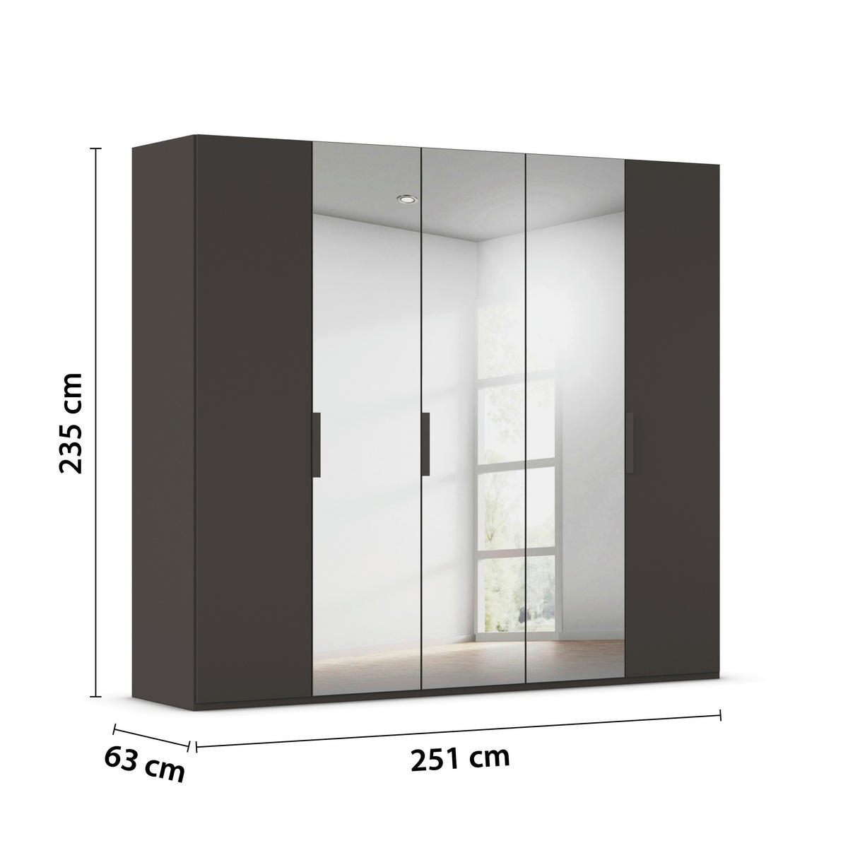 DREHTÜRENSCHRANK 251/235/61 cm,  in Graphitfarben, 5-türig  - Graphitfarben, Basics, Glas/Holzwerkstoff (251/235/61cm) - Novel