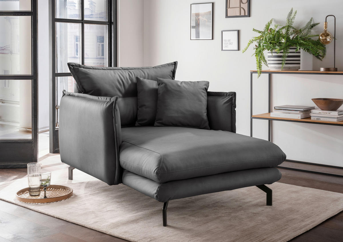 XXL-SESSEL in Lederlook Anthrazit  - Anthrazit/Schwarz, Modern, Textil/Metall (111/101/167cm) - Livetastic