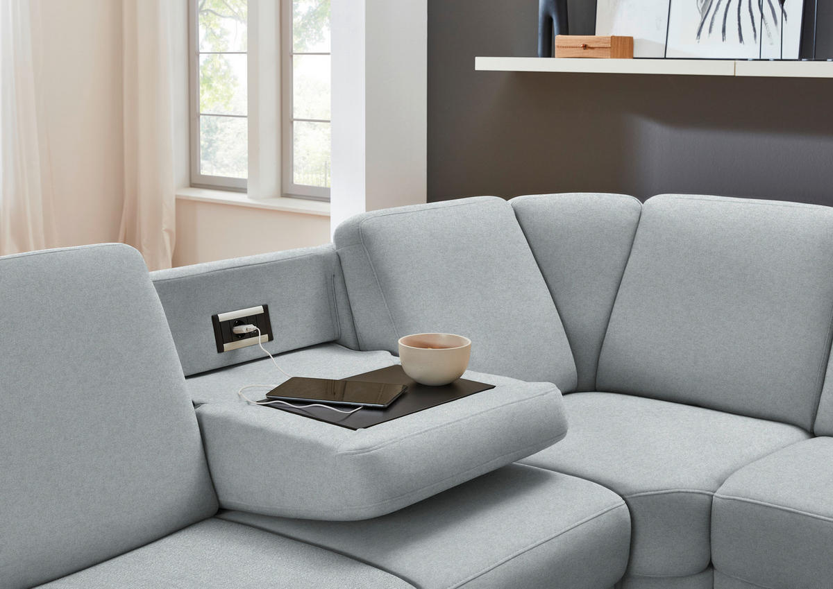 ECKSOFA  in Flachgewebe Grau  287/269 cm  - Schwarz/Grau, KONVENTIONELL, Textil/Metall (287/269cm) - Beldomo System
