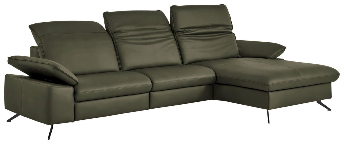 ECKSOFA  Echtleder Graugrün  - Schwarz/Graugrün, Design, Leder/Metall (307/169cm) - Beldomo Premium