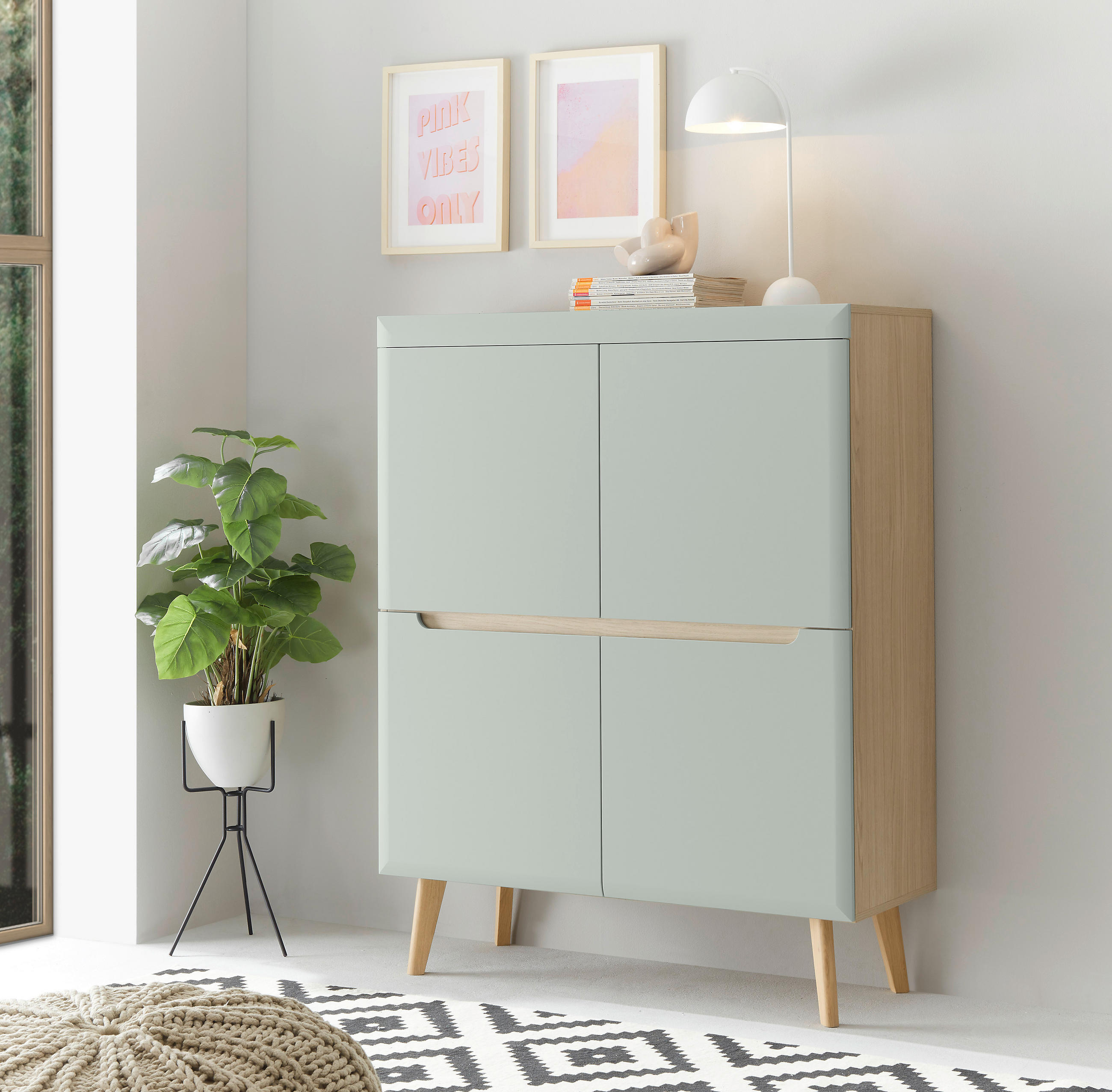 HIGHBOARD  in 107/134/40 cm  - Eichefarben/Grün, Design, Holzwerkstoff (107/134/40cm) - MID.YOU