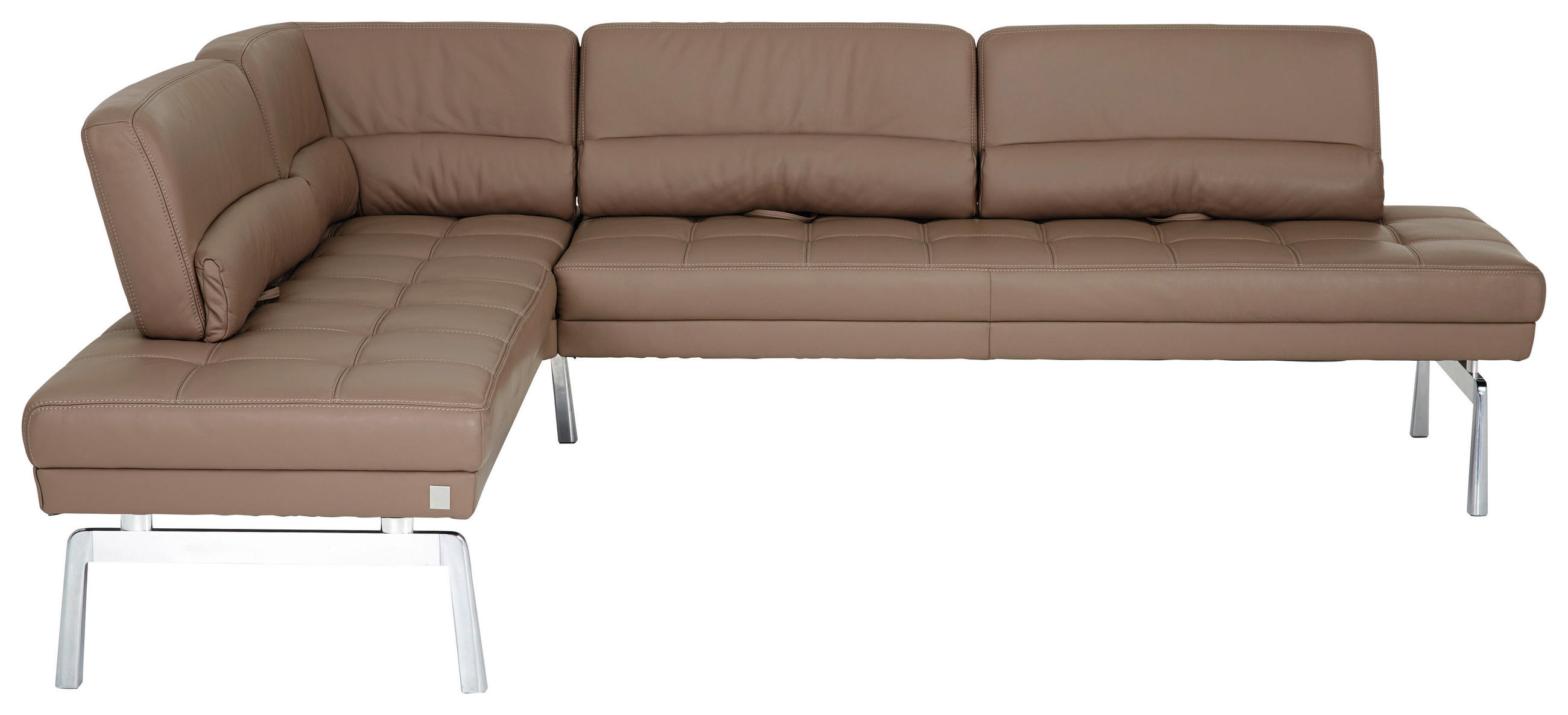 ECKBANK 186/256 cm  in Schlammfarben  - Schlammfarben/Alufarben, Design, Leder/Metall (186/256cm) - Joop!