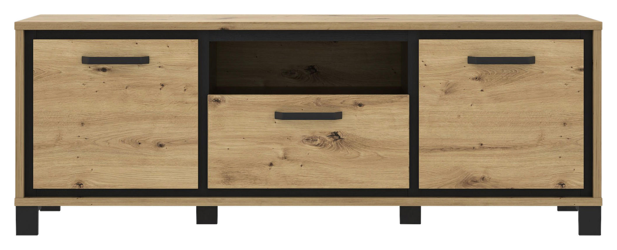 TV-ELEMENT - Eichefarben/Schwarz, Basics, Holzwerkstoff/Kunststoff (158,4/58,9/41,5cm) - Livetastic