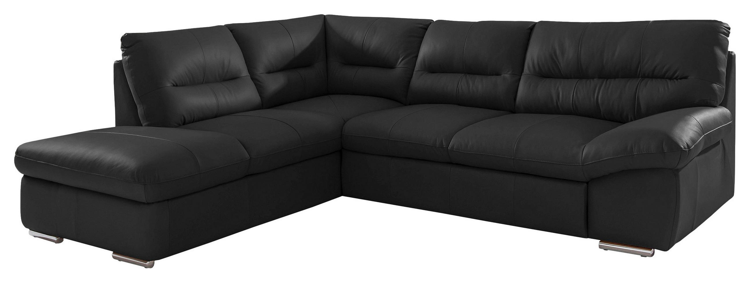 ECKSOFA Schwarz Echtleder  - Chromfarben/Schwarz, Design, Leder/Metall (216/268cm) - Livetastic