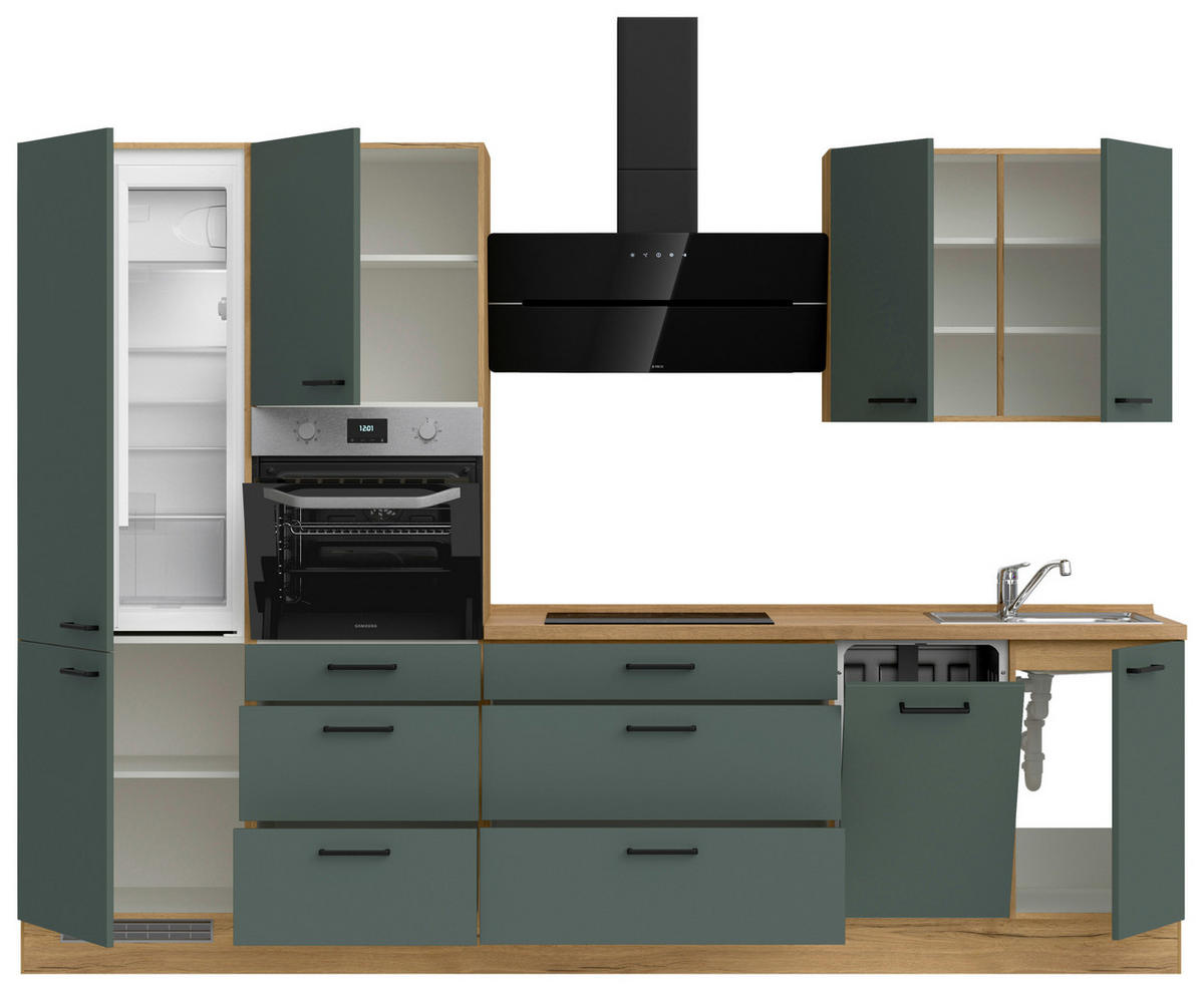 KÜCHENBLOCK Easytouch 300 cm  in Eichefarben, Dunkelgrün  - Dunkelgrün/Eichefarben, MODERN, Holzwerkstoff/Metall (300cm) - Nobilia