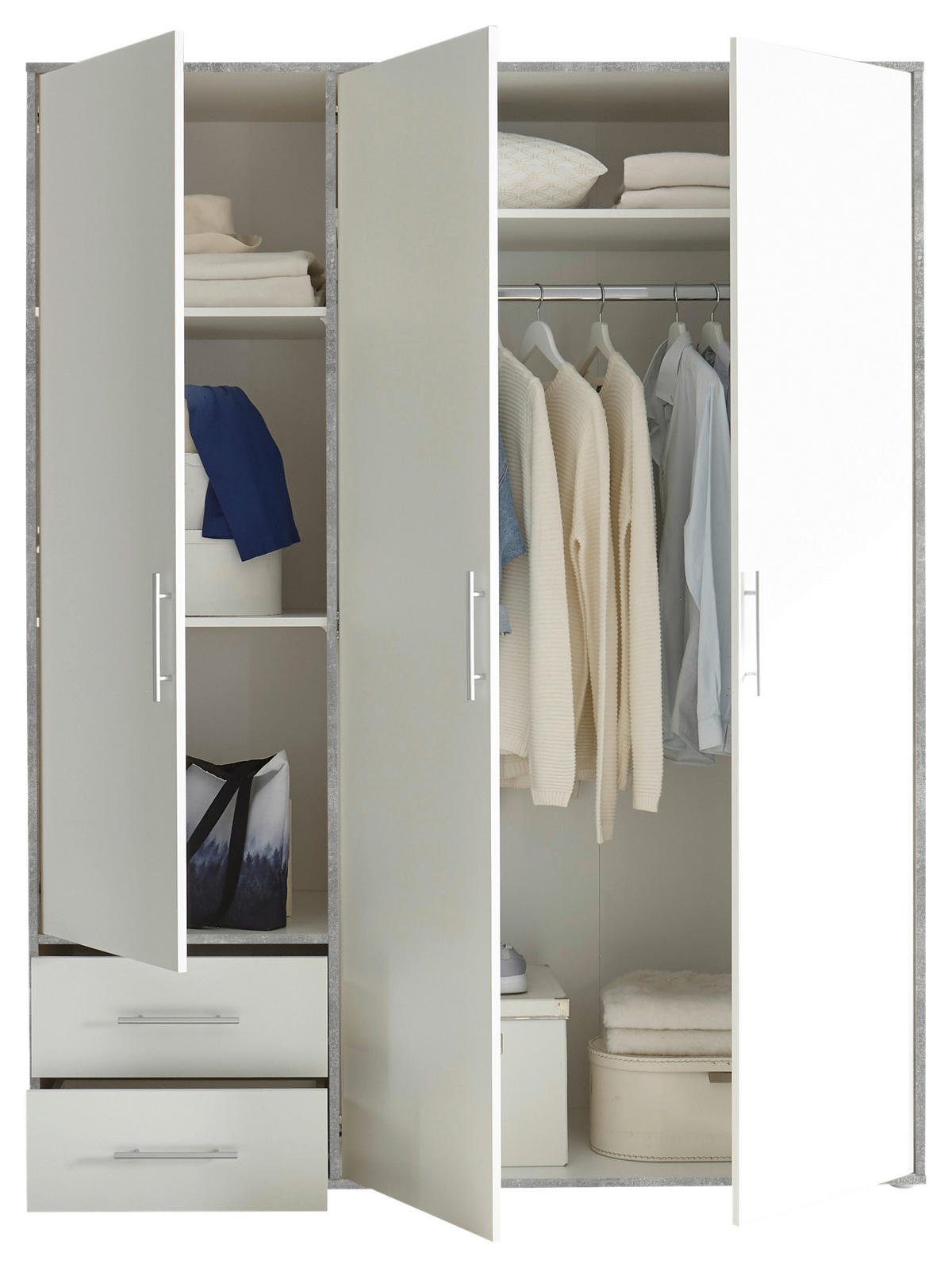 DREHTÜRENSCHRANK in Weiss, Hellgrau  - Weiss/Hellgrau, Konventionell, Holzwerkstoff/Kunststoff (155/195/60cm) - Carryhome