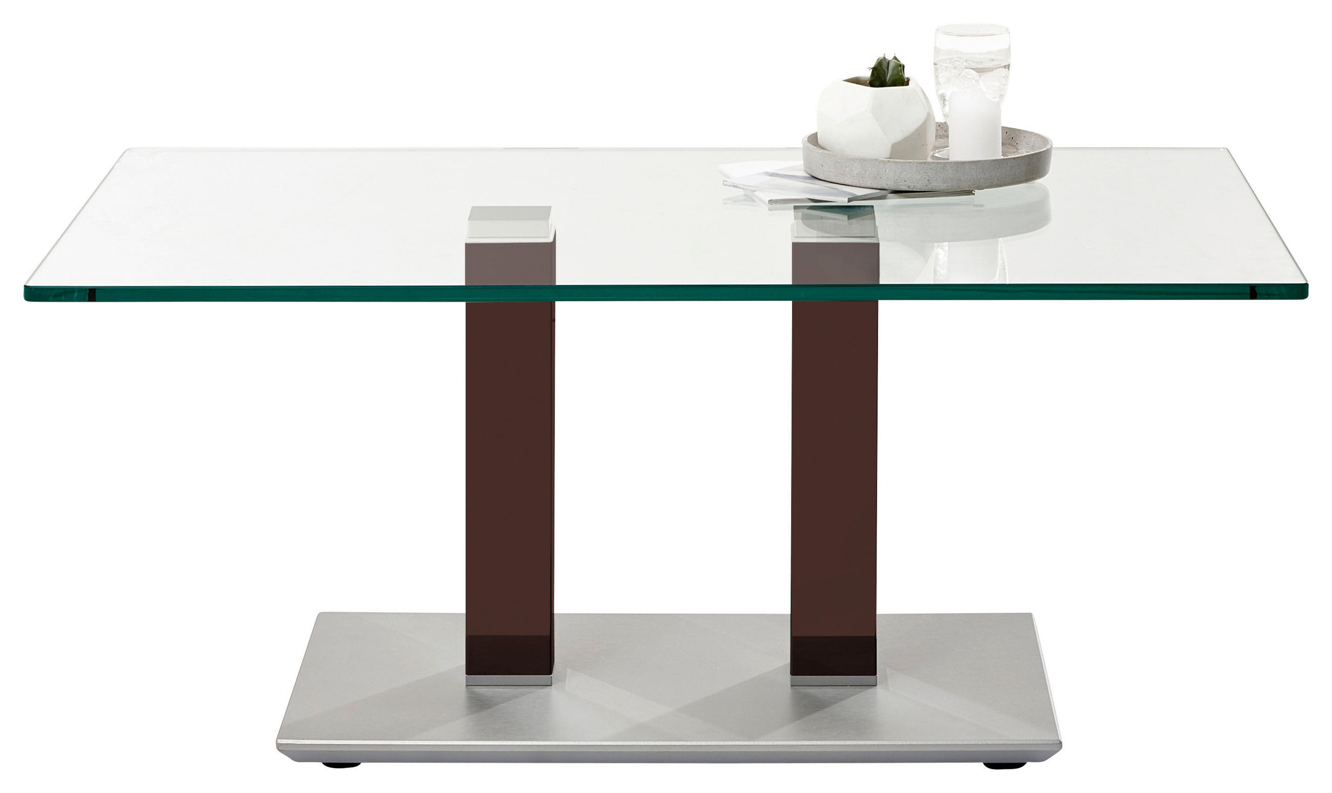 COUCHTISCH in Metall, Glas 110/70/46-65 cm  - Edelstahlfarben/Braun, Design, Glas/Kunststoff (110/70/46-65cm)