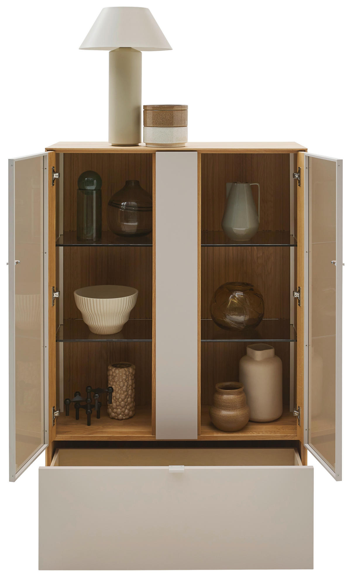HIGHBOARD Kaschmir, Wildeiche  91,9/138,3/37,1 cm  - Kaschmir/Wildeiche, Design, Glas/Holz (91,9/138,3/37,1cm) - Dieter Knoll