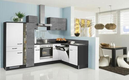 Eckküche Pn80/100 Mit Geräten 285x175 Cm Weiß/eiche Dekor