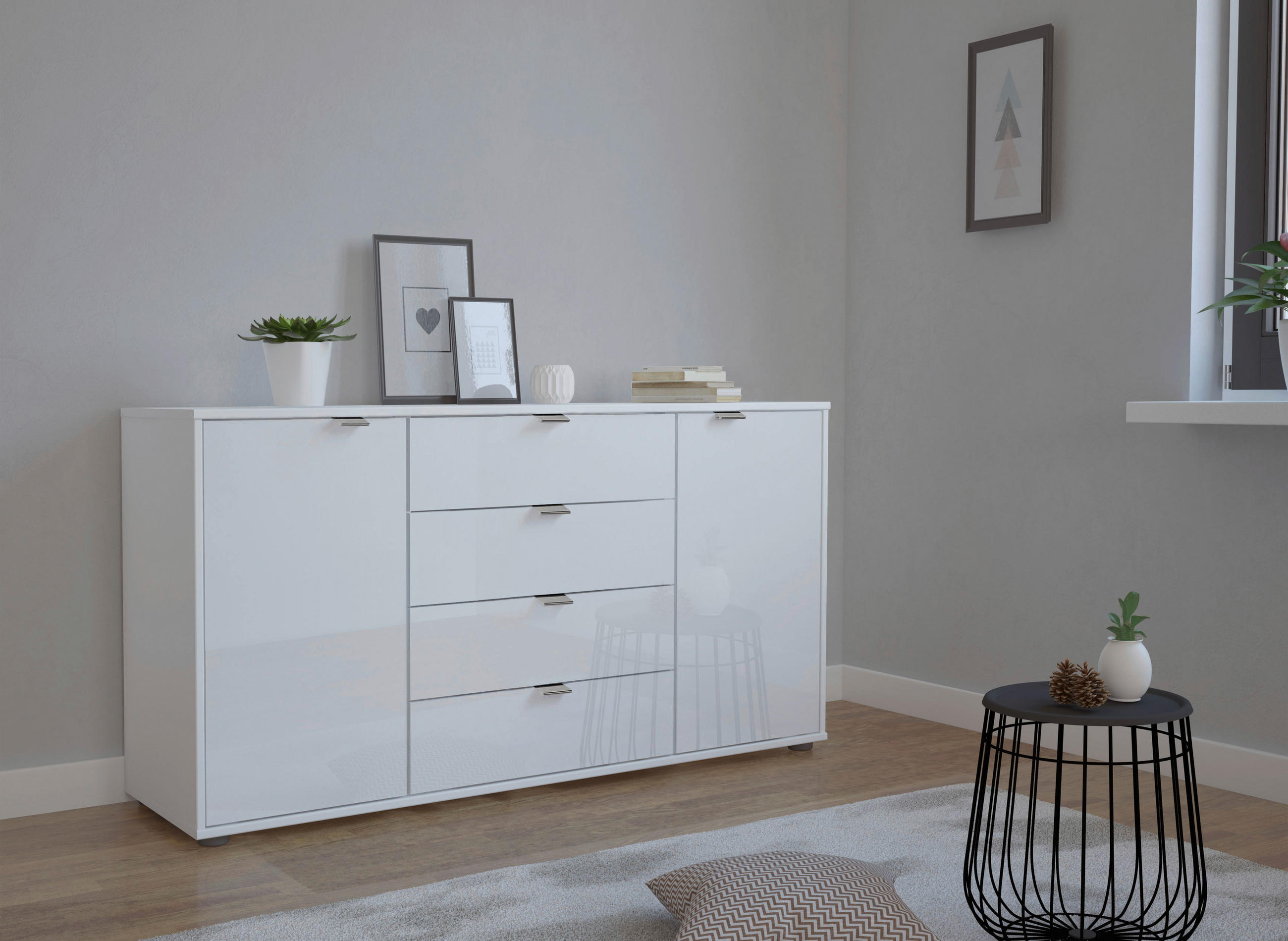 SIDEBOARD 140/70/43 cm  in Weiss  - Chromfarben/Weiss, Konventionell, Glas/Holzwerkstoff (140/70/43cm) - Dieter Knoll