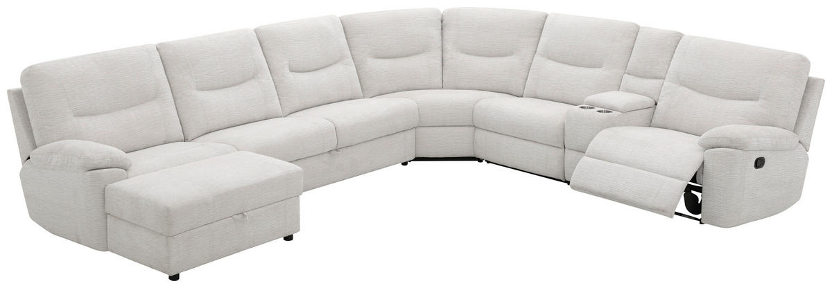 ECKSOFA Weiß Leinenoptik  - Schwarz/Weiß, KONVENTIONELL, Holz/Kunststoff (286/101/338cm) - Livetastic