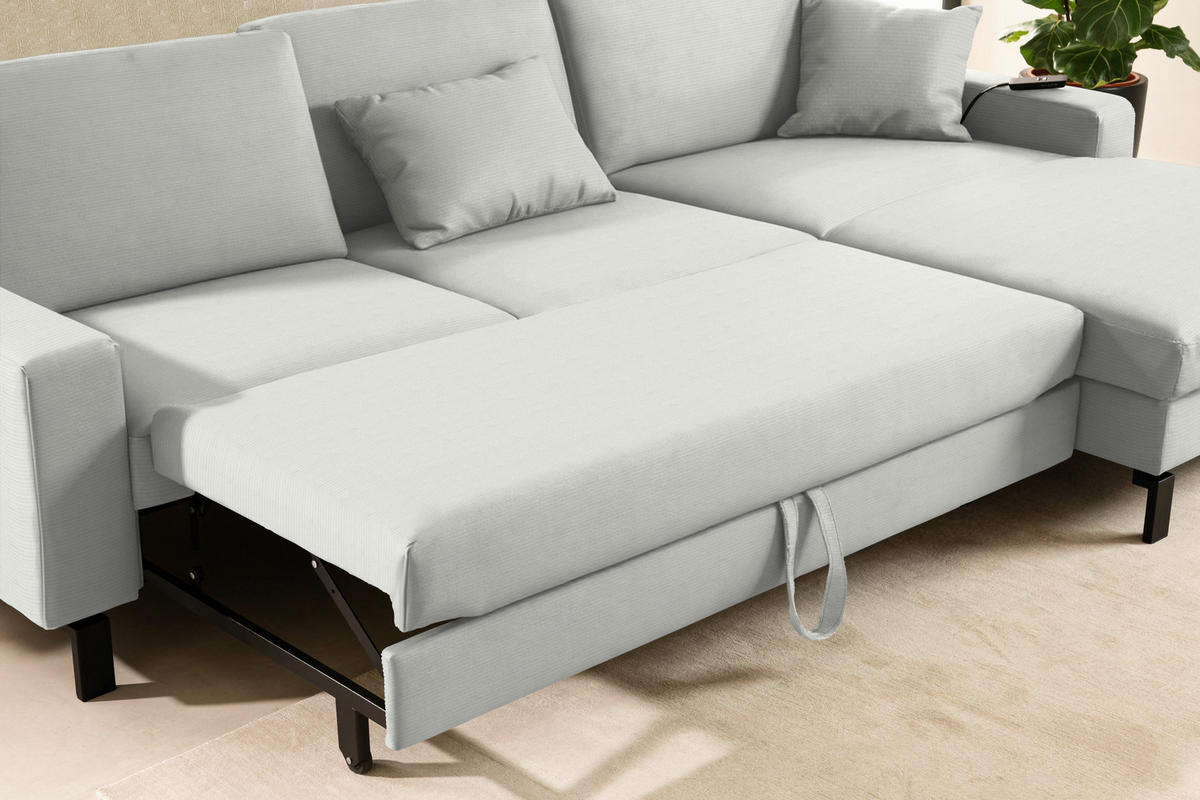 ECKSOFA Cord Weiss  - Weiss/Schwarz, Design, Textil/Metall (298/185cm) - Pure Home Lifestyle