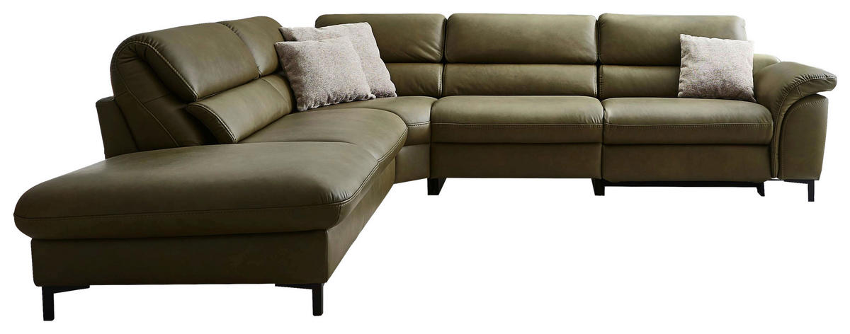 ECKSOFA Valdera Schlammfarben Echtleder  - Schlammfarben/Schwarz, Design, Leder/Metall (246/280cm) - Hukla