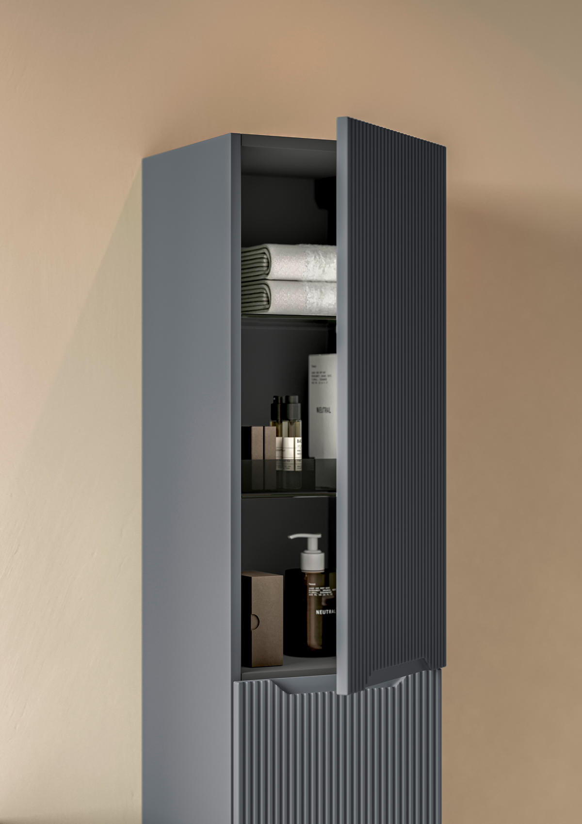 HOCHSCHRANK 35/160/35 cm  - Dunkelgrau, KONVENTIONELL, Glas/Holzwerkstoff (35/160/35cm) - Belluti
